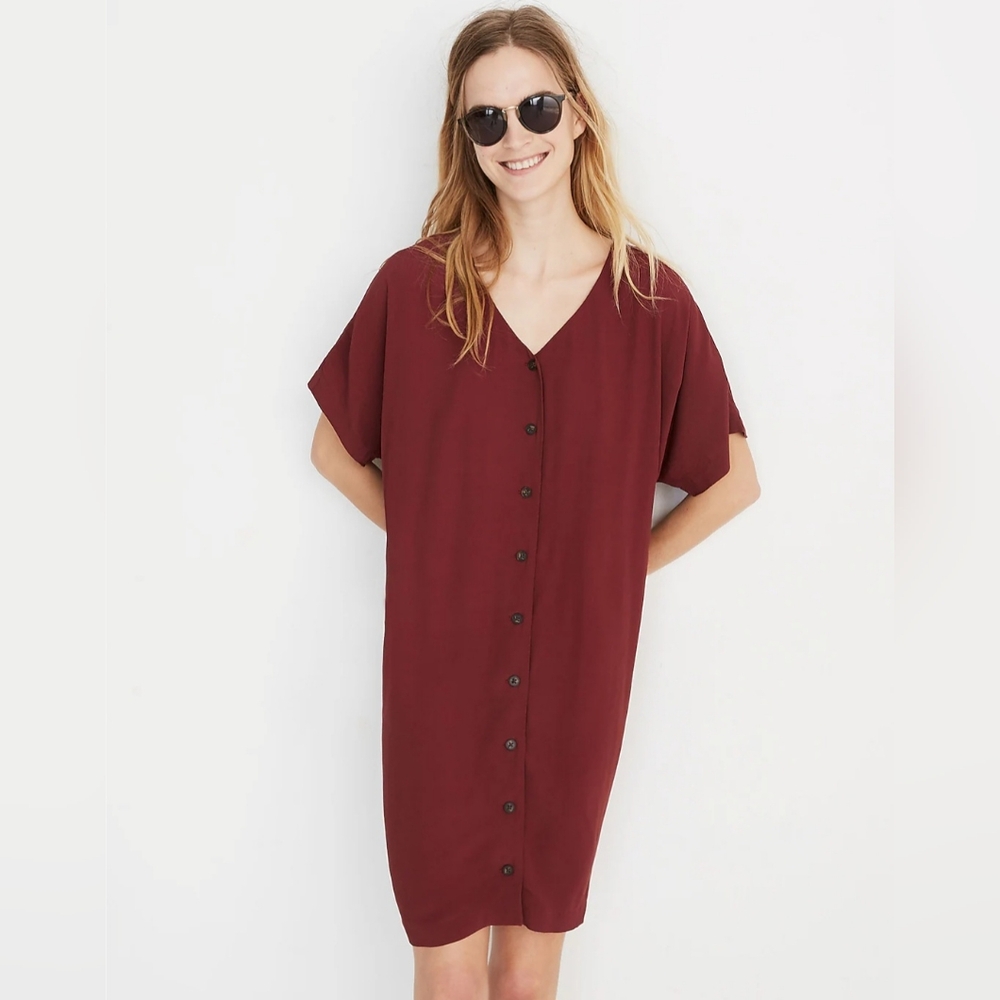 Madewell | Button-Front Easy Dress in Rich burgundy, size S
